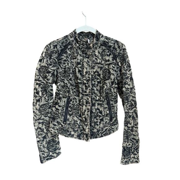 Free People Follow the Flock velvet burnout moto jacket olive and black size 2 - Picture 5 of 12